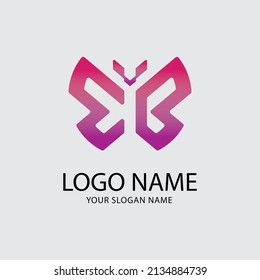 EB letter logo monogram, butterfly logo combination of two initials E and B, minimal style identity sign emblem pink purple gradient design