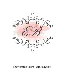 EB letters signature logo, Handwritten logo, EB, EB lettering, Letters EB, E and B logo with flower mandala, Brushstroke, floral and botanical logo, E and B alphabet