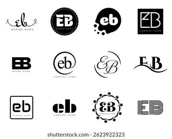 EB logo company template. Letter e and b logotype. Set different classic serif lettering and modern bold text with design elements. Initial font typography. Collection trendy business identity.