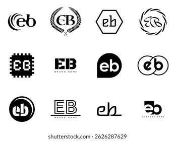 EB logo company template. Letter e and b logotype. Set different classic serif lettering and modern bold text with design elements. Initial font typography. Collection trendy business identity.