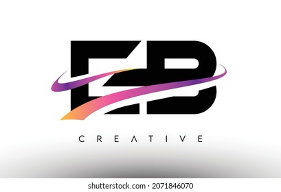 EB Logo Letter Design Icon. EB Letters with Colorful Creative Swoosh Lines Vector Illustration