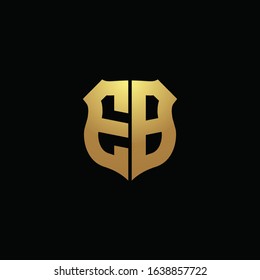 EB logo monogram with gold colors and shield shape design template