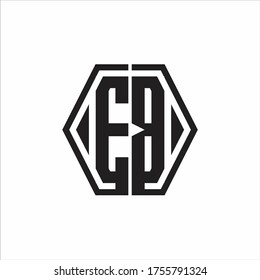 EB Logo monogram with hexagon line rounded design template on white background