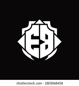 EB logo monogram with shield line and 3 arrows shape design template on black background