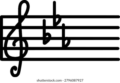 Eb Major and C Minor Music staff with treble clef and flat notes. Educational musical notation vector isolated on white background.