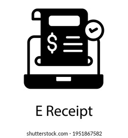 E-banking concept, a solid icon of e receipt vector design 