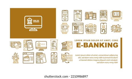 E-banking And Contactless Payment landing web page header vector. E-banking Online Service And Paying With Mobile Phone Application And Nfc System. Bank Transaction In Smartphone Color Illustrations