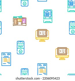 E-banking And Contactless Payment vector seamless pattern thin line illustration