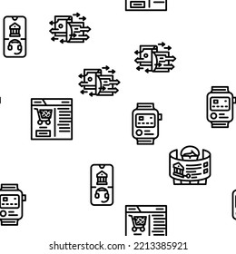 E-banking And Contactless Payment vector seamless pattern thin line illustration