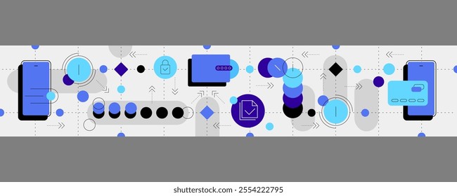 E-banking. Digital payments and money transfers. Fintech. Web banner. Light mode. Flat illustration. Vector file.