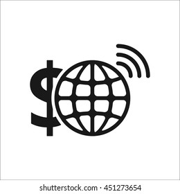 E-banking dollar wi-fi sign simple icon on background