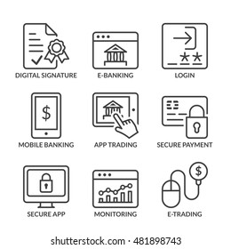 e-banking icons set, line black color