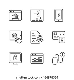 e-banking icons set, thin line, black color