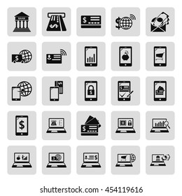 E-Banking. Mobile banking icons set. Pay by mobile. E-commerce. icon set on background
