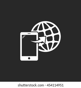 E-banking mobile globe sign simple icon on background