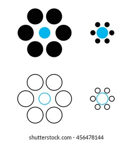 Ebbinghaus illusion or Titchener circles is an optical illusion of relative size perception. The two blue circles are exactly the same size. However, the one on the right appears larger. Illustration.