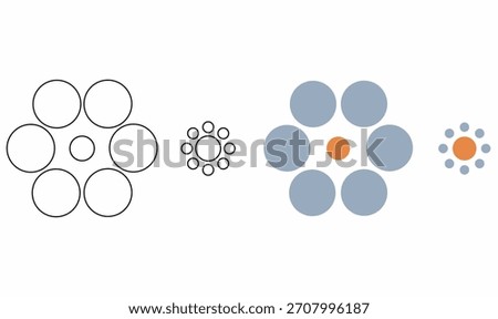 Ebbinghaus illusion or Titchener circles.outline optical perception psychology diagram for research, cognition and neuroscience.isolated white background.