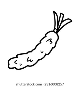 Ebi furai or fried shrimp vector icon outlined illustration isolated on square white background. Simple flat minimalist cartoon art styled food drawing.