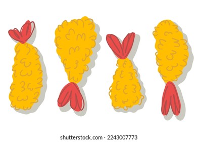 Ebi furai grilled shrimp prawn tempura collection. Perfect for stickers, menu and print. Isolated vector illustration for decor and design. 




