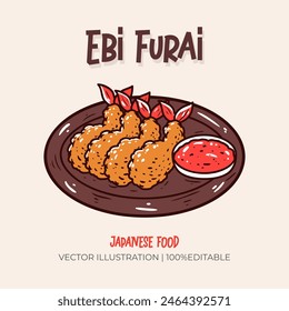 Ebi furai Japanese food vector illustration