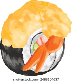 Ebi furai sushi roll menu illustration