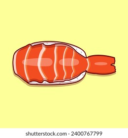 Ebi salmon tuna maguro shake sushi top illustrations for banner, logo, sticker, icon, book cover, cover menu with yellow background