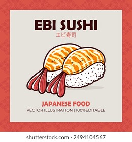 Ebi sushi Japanese food vector illustration