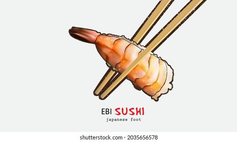 Ebi sushi. Japanese traditional food . Realistic vector illustration .