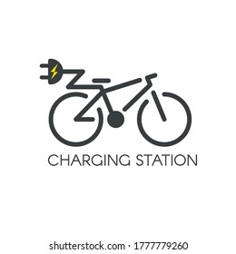 E-bicycle charging station icon. Electric bicycle symbol. Charge point pictogram. Vector illustration.