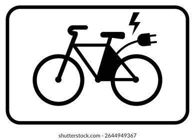 Símbolo de Zona Amigável de E-Bike. Sinal de área de estacionamento de bicicleta elétrica. Estação de carregamento de E-Bike