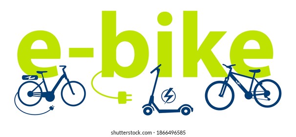 e-bike graphic with bicycle and scooter in vector quality.