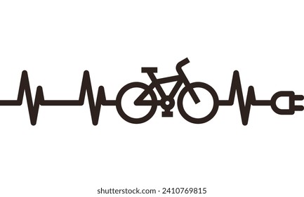 E-bike heartbeat, electric bike sign isolated on white background