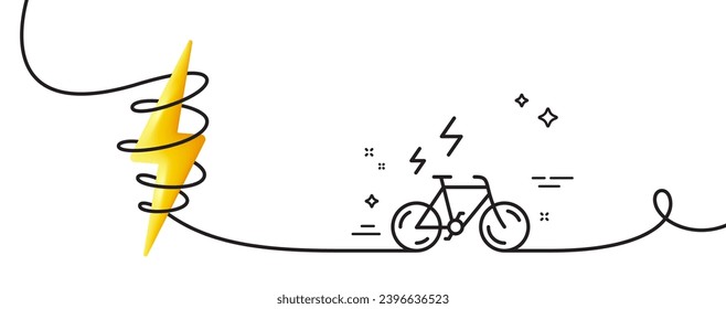 E-bike line icon. Continuous one line with curl. Motorized bicycle transport sign. Electric bike symbol. E-bike single outline ribbon. Loop curve with energy. Vector