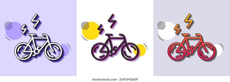 E-bike line icon. Halftone dotted pattern. Gradient icon with grain shadow. Motorized bicycle transport sign. Electric bike symbol. Line e-bike icon. Various designs. Vector
