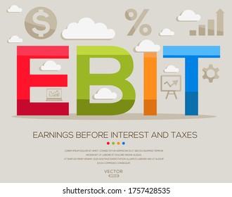 Ebit media (ganancias antes de intereses e impuestos), letras e íconos,Vector ilustración.