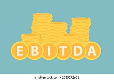 EBITDA (Earnings Before Interest, Taxes, Depreciation and Amortization) written on coins - vector illustration