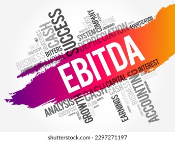 EBITDA (Ganancias antes de intereses, impuestos, depreciación y amortización) collage de palabras en la nube, fondo de concepto de negocio