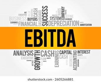 EBITDA (Earnings before interest, taxes, depreciation and amortization) word cloud business concept background