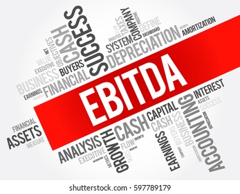 EBITDA (Earnings before interest, taxes, depreciation and amortization) word cloud collage, business concept background