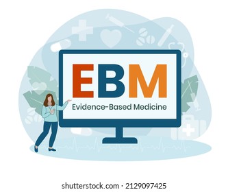 EBM - Evidence-based medicine - use of current best evidence in making decisions about the care of individual patients, acronym text concept background