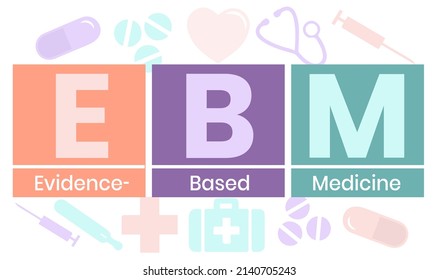 EBM - Evidence-based medicine - use of current best evidence in making decisions about the care of individual patients, acronym text concept background