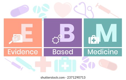 EBM - Evidence-based medicine - use of current best evidence in making decisions about the care of individual patients, acronym text concept background