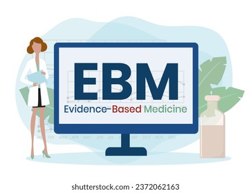 EBM - Evidence-based medicine - use of current best evidence in making decisions about the care of individual patients, acronym text concept background