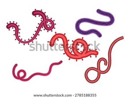 Ebola filamentous virus icon set medical pathogen microorganism vector illustration.
