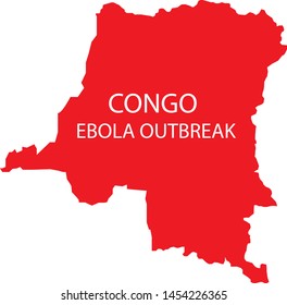 Ebola Outbreak In Congo Declared Global Health Emergency.Congo Map In Red Danger Infection Zone Vector Illustration