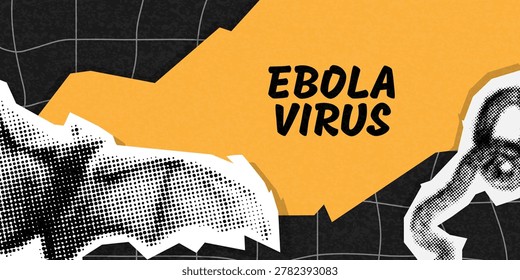Ebola virus halftone collage banner. grunge modern cut out elements. ripped paper style, dotted illustration. trendy background with bat, virus