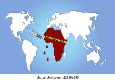 Ebola world map with injection and blood drops