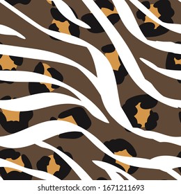 Ebony Cheetah Crumpled Vector Seamless Pattern. Fabric Design Graffiti Abstract Print. Brown Jaguar Drawing Design. Animal Leopard Printed Tie Pattern.