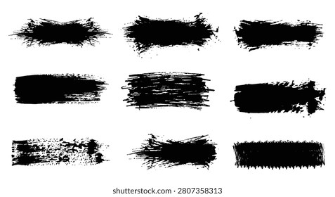 Ebony dye ink stroke assortment. ragged privacy coverage for covert hidden files. Vector grimy marker header and sweep asset collection