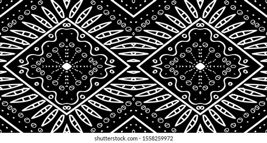 Ebony India Art Triangle Vector Seamless Pattern. Zigzag Abstract Print. Mud Boho Mexican Texture. Aztec Ikat Black Design. Smoke Mexico Fabric Pattern.